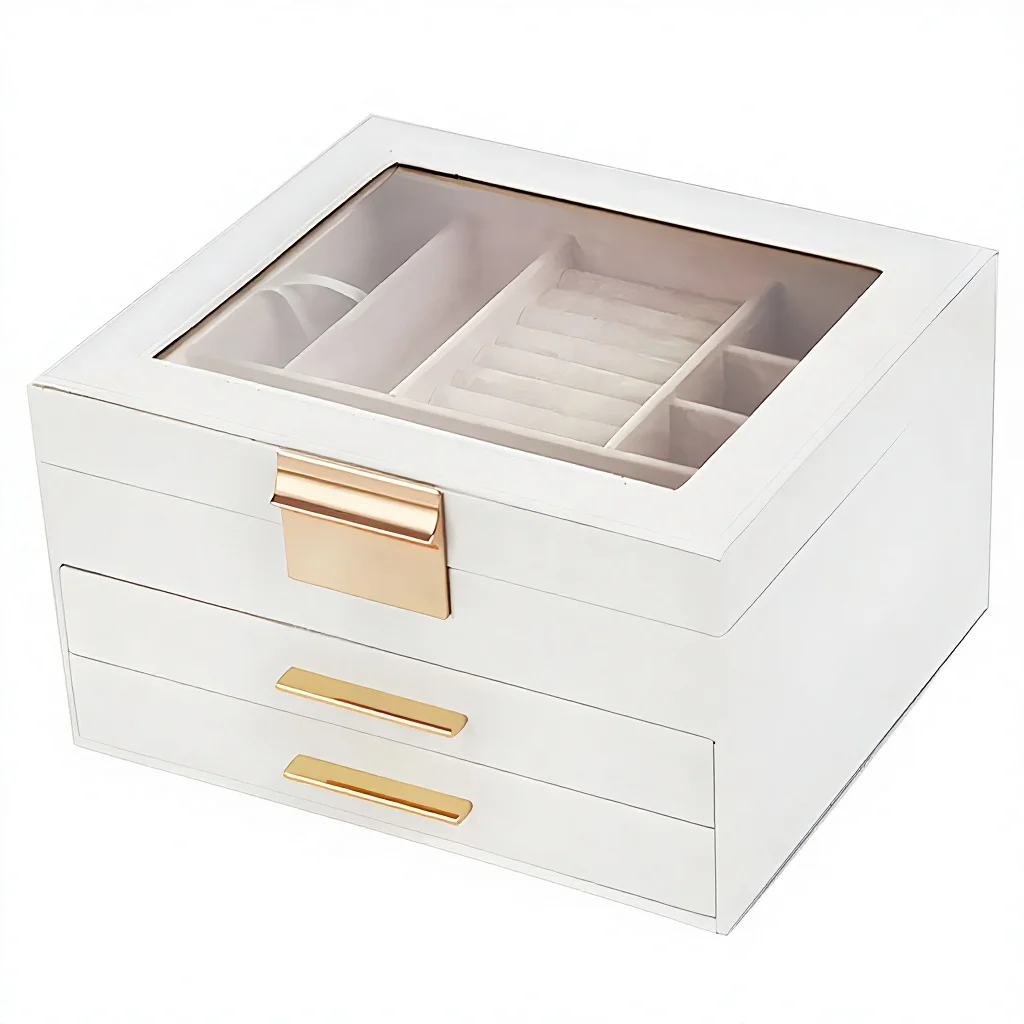 Jewelry Box Two-layer Drawer Flocking Multi-layer Large Capacity Transparent Skylight Earrings Necklace