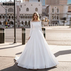 Customized Simple Wedding Dress Glitter Beading Scoop Neck Full Sleeves Zipper Back Bride Dresses Court Train A Line robe de