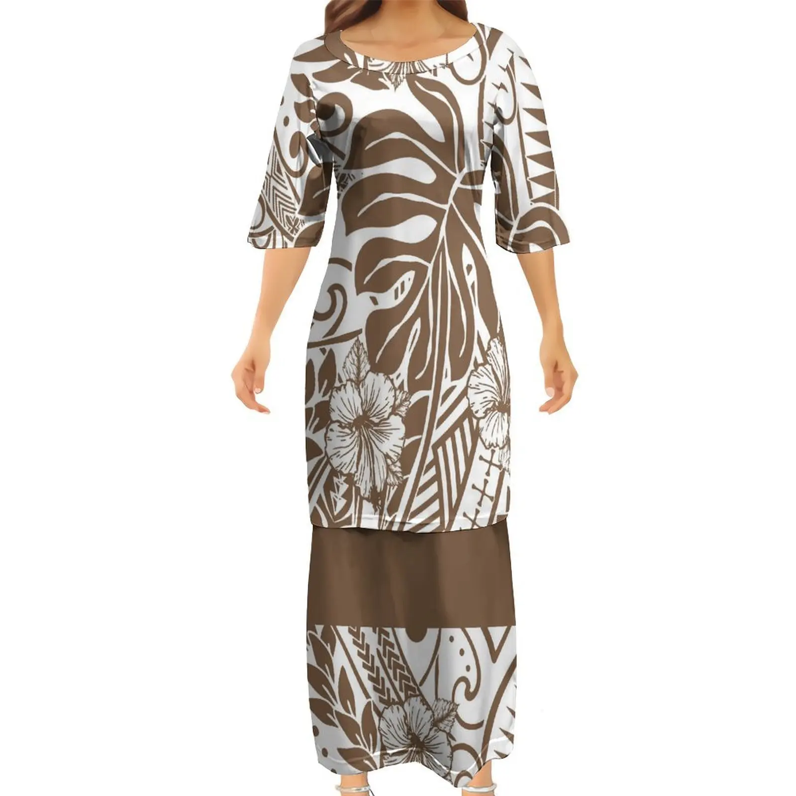 

Летнее платье с короткими рукавами и круглым вырезом Puletasi на заказ, полинезийское женское платье с узором Тихоокеанского острова, повседневная женская одежда