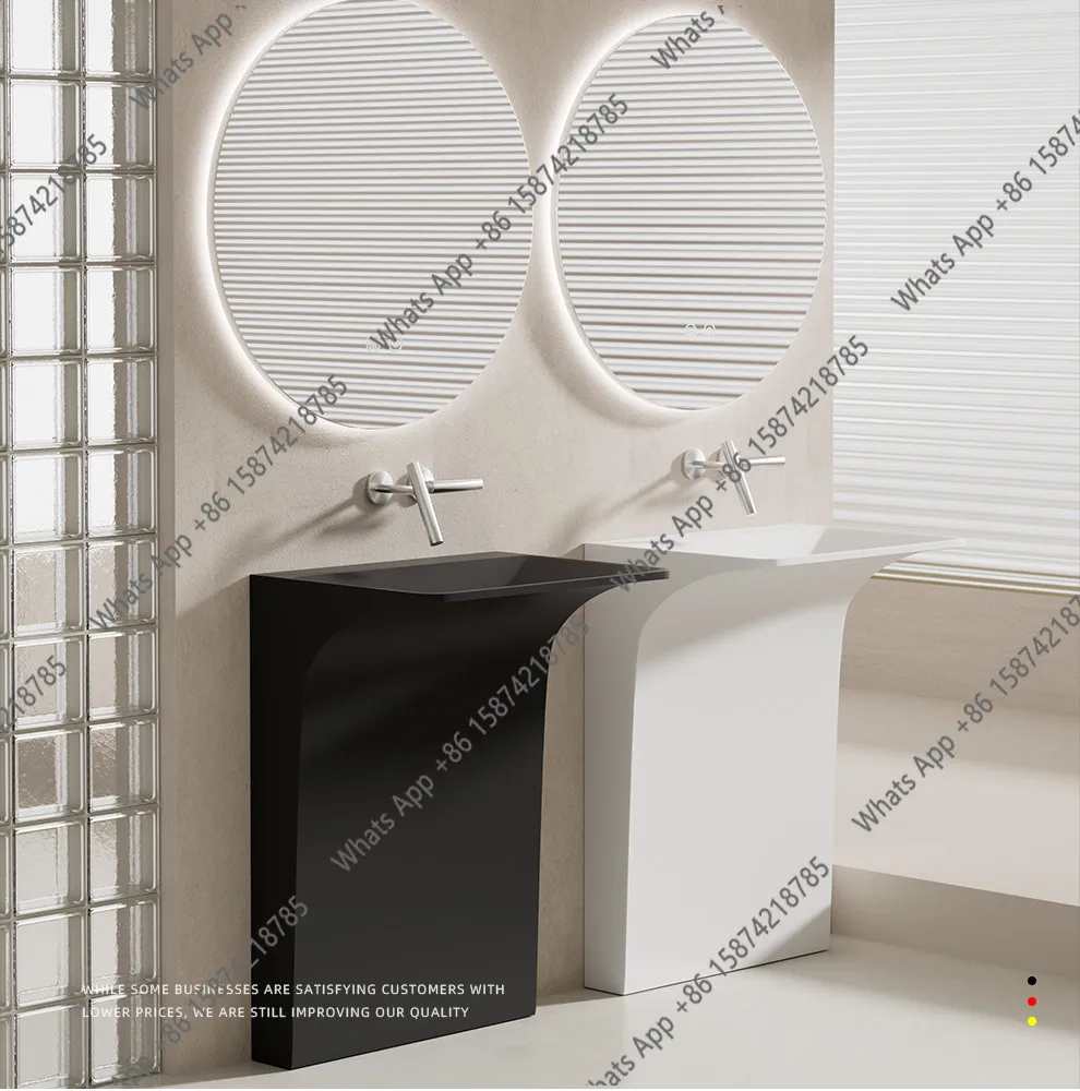 

Раковина-колонна из искусственного камня для ванной комнаты 3022, интегрированная напольная раковина-тумба для ванной и балкона