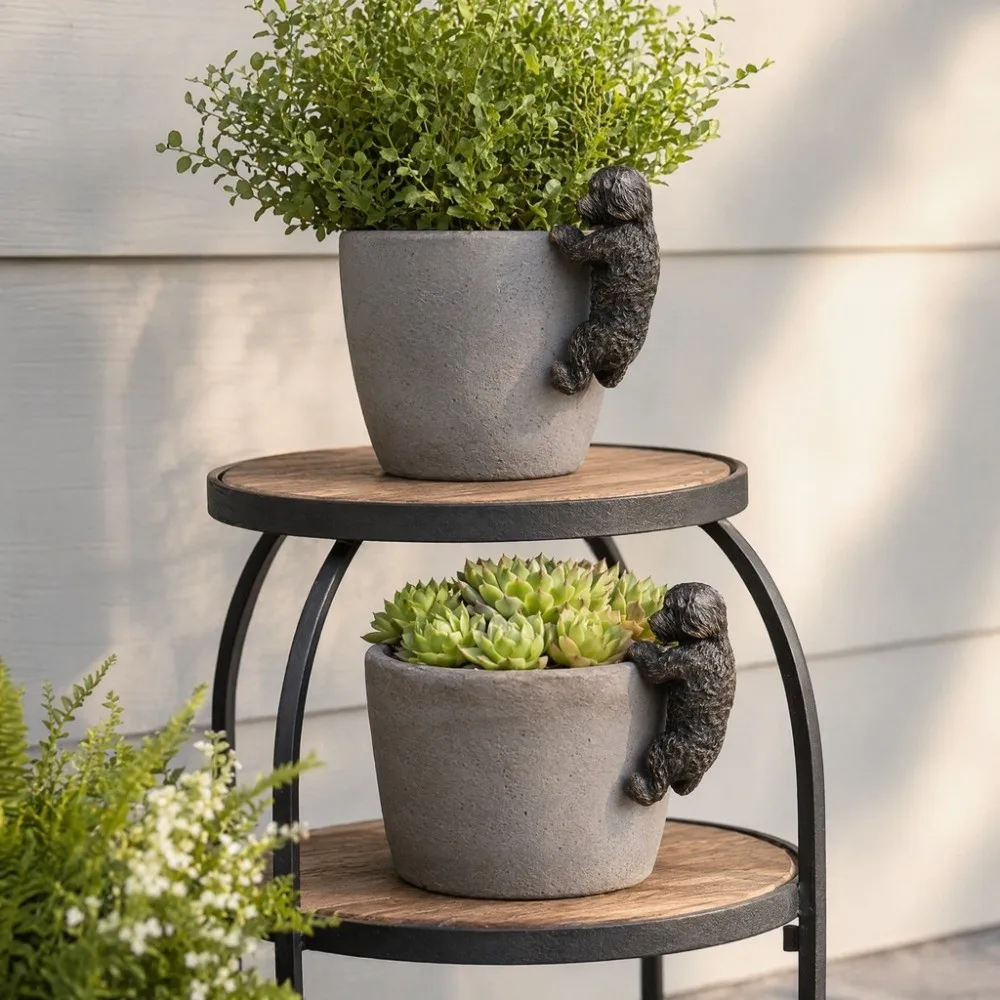 Potted Plant Partner Bronze Gecko Garden Decoration Dog Gecko Dog Climbing Garden Statue Resin Hanging Decor Garden Figurine