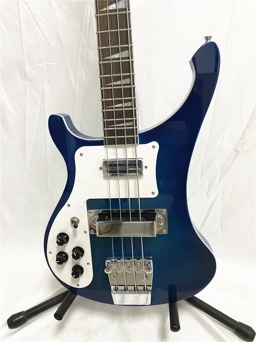 Custom Electric Bass Guitar, Left Hand, 4 String, Blue Gradient Body, Chrome Hardware, 4003