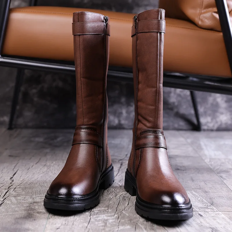 Men's Leather Boots, Zipper Long Boots, European and American Style Outdoor Knight Boots, High Boots image 5
