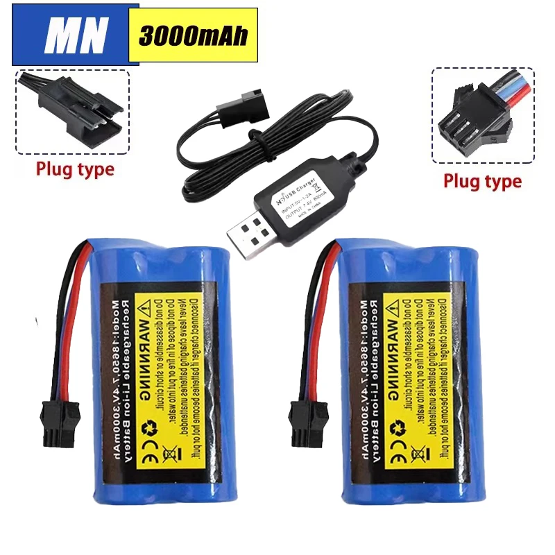 

7.4V 3000mah Battery Charger MN82 Remote Control Car Battery For MN128 MN78 LC79 for MN168 MN99S MN98 RC Stunt Car