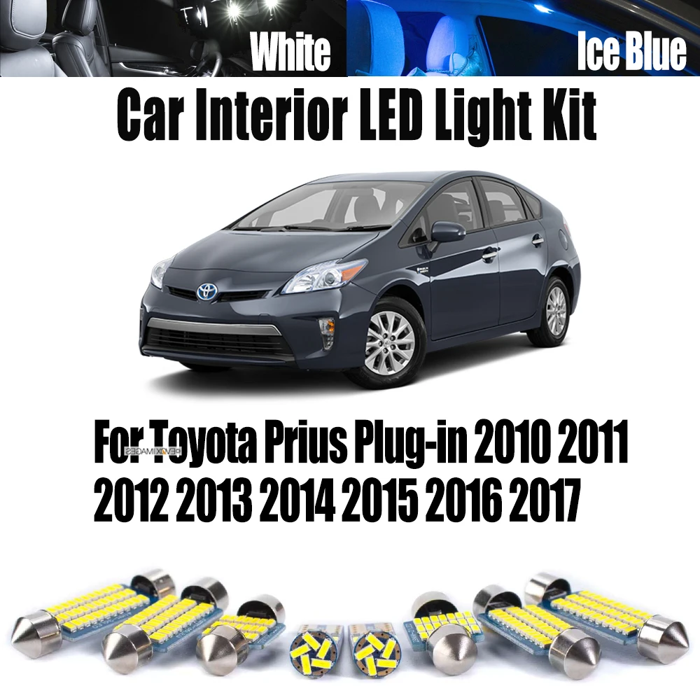 

12 шт. Canbus для Toyota Prius Plug-in 2010-2012 2013 2014 2015 2016 2017 автомобильный светодиодный комплект внутреннего освещения, аксессуары, лампа для чтения