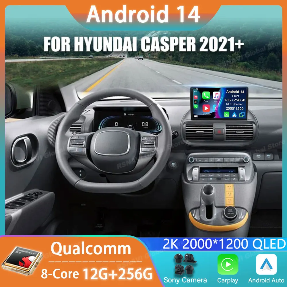 Car Radio Android 14 For Hyundai Casper 2021 - 2023 Carplay Multimedia Player Navigation GPS Stereo Auto DSP Audio DVD Head Unit