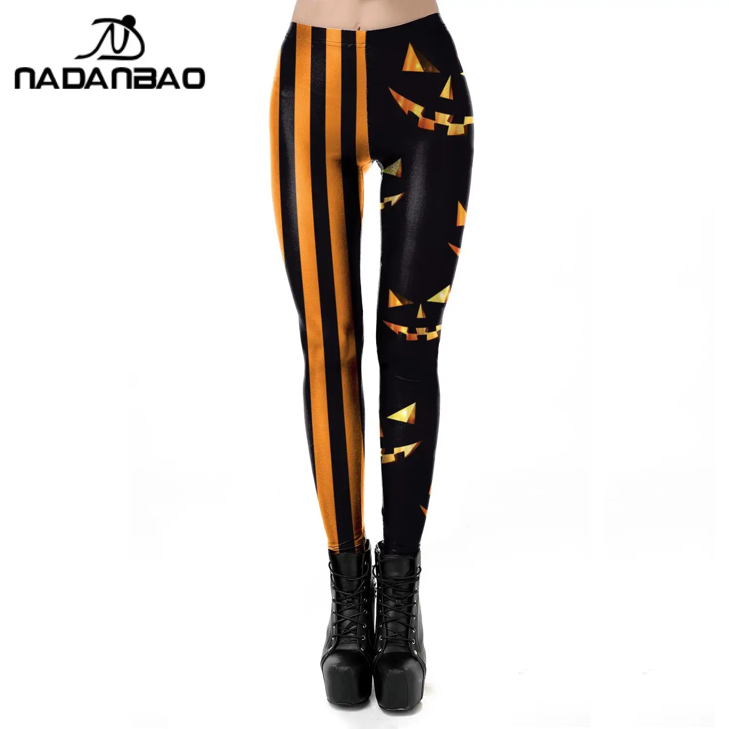 Legginsy damskie na Halloween Nadanbao, druk cyfrowy 3D, spodnie do jogi, czarno-żółte paski, dyniowa główka, rajstopy na imprezę, seksowne, wyszczuplające spodnie