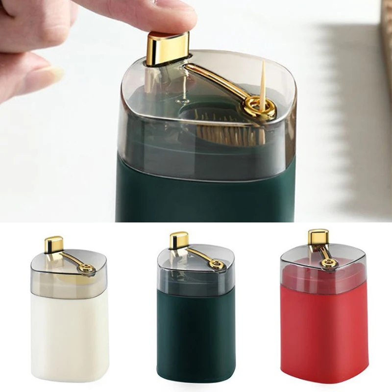 Toothpick Container Portable Automatic Pops Up Press Automatic Sign-out Nordic Style Dustproof Dining Table Toothpick Dispenser