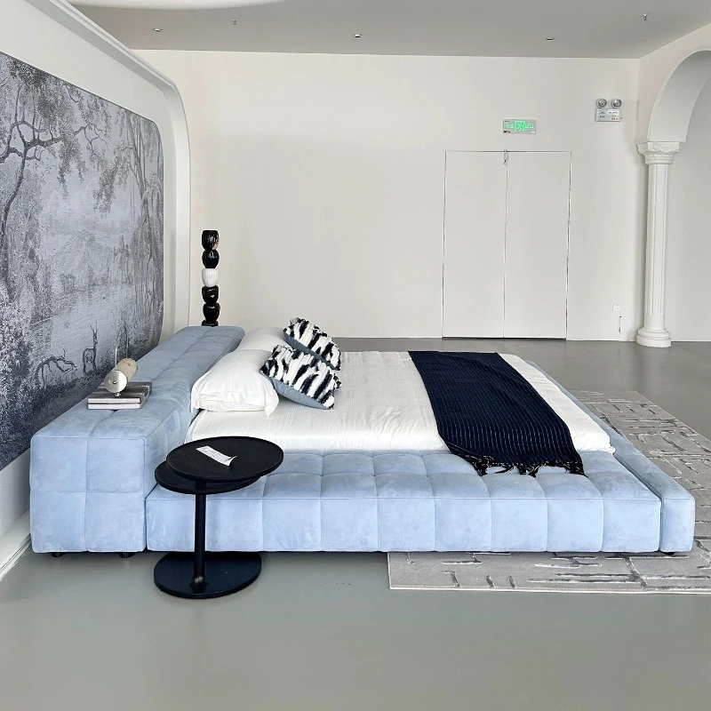 180x200cm Italian Minimalist Squaring Bed Designer Premium Tufted Fabric Double Bed for Master Bedroom & Tatami Home Furniture