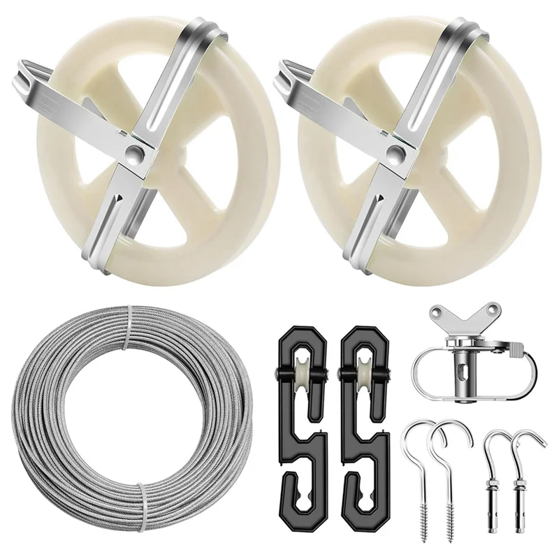 

B84B-Expansion Screw, Screw,Hook, Clothesline Outdoor Kit, Wire Rope, 5-Inch Pulley, S-Type Divider, Tightener