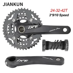 JIANKUN Mountain Bike Aluminum Alloy Crankset 170mm 27/30 Speed 24-32-42T 3 Gear Hollow One Piece Sprocket MTB Crank Bike Parts