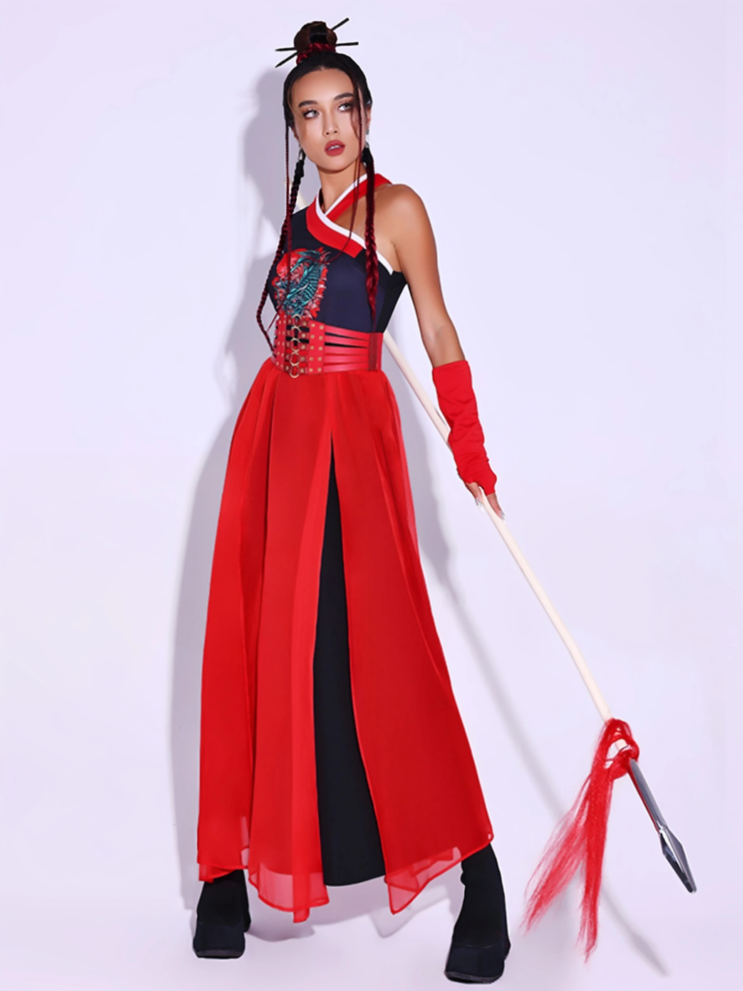New Women's Performance Costume DS Bar Business Performance Stage Outfit Tang Suit Roman Cloth Material National Trend