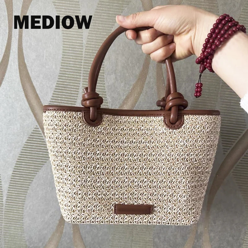 England Style Straw Tote Bags For Women Luxury Designer Handbags Purses 2024 New In Papyrus Woven Rope Strap Top Handle Shoulder