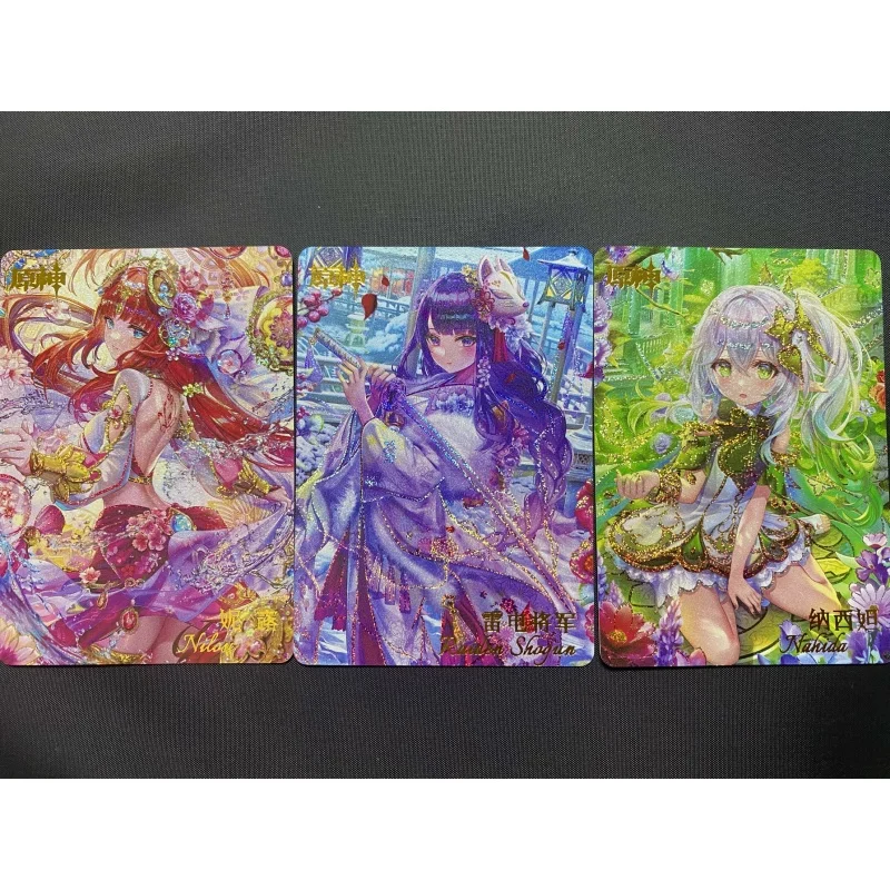 18Pcs/Set ACG Cards Genshin Impact Furina Shenhe Hu Tao Ganyu Anime Game Characters Collection DIY Color Flash Cards Toys Gifts