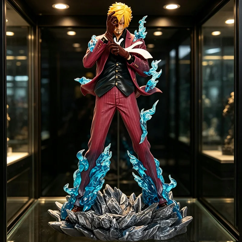 Figura de acción de Sanji Vinsmoke de One Piece Wano Saga con efecto de llama azul Devil Wind Foot, figura de anime coleccionable de PVC de alta calidad
