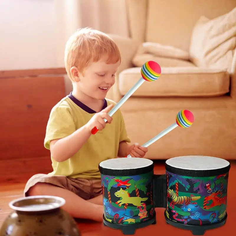 Kids Bongos Cute Hand Drum Percussion Instrument Musical Toy Cute Wooden Musical Instruments With 2 Colorful Drumsticks