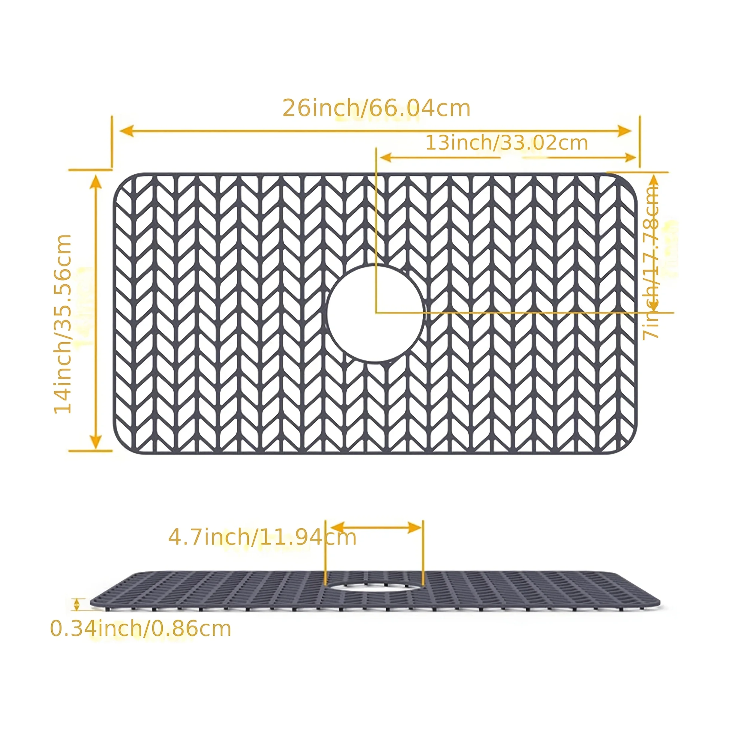 Heat Resistant Kitchen Sink Protection Pad Rubber Foldable Anti-Slip Mat for Stainless Steel Sink with Right Drain