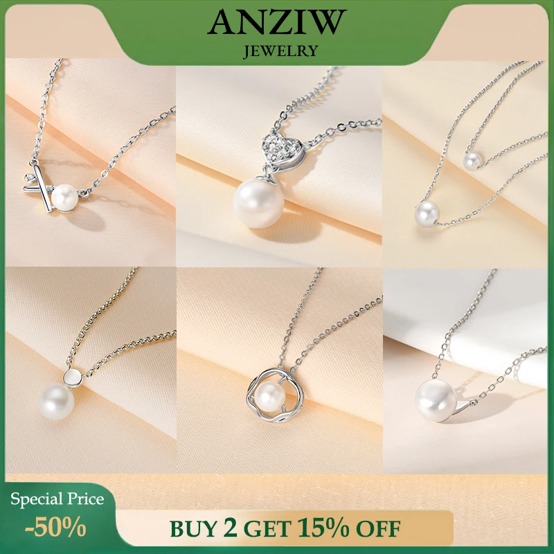 

Anziw Natural Freshwater Pearl Pendant Necklace for Women Real 925 Sterling Silver Fine Jewelry Engagement Wedding Party Gifts
