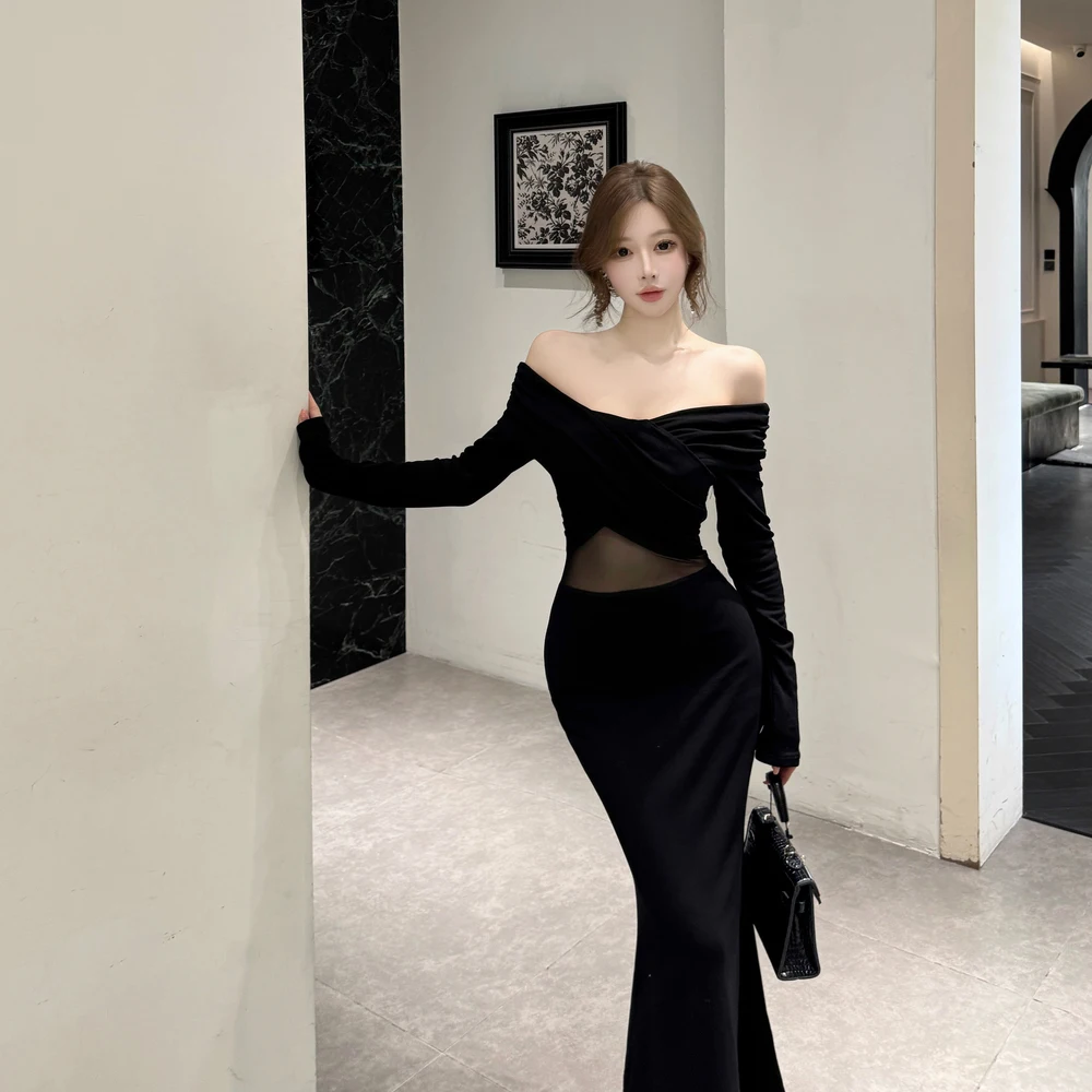 

Ele One-oulder Sexy Me Splice Long Sve Slim Fit Bodycon Dr Autumn Winter Women's Faion High Waist Pure Desire