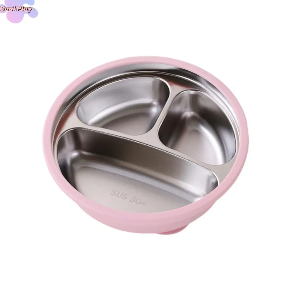 

Silicone Suction Cup Baby Sucker Dining Plate Thermal Insulation Divided Design 3 Grids Children Dishes Non-Slip Anti-fall