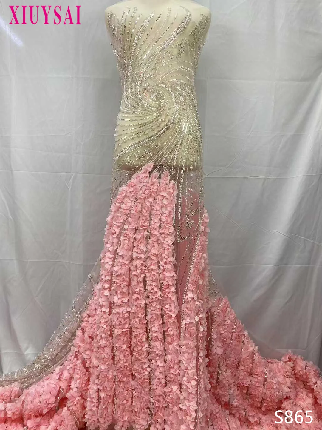 

High-End Luxury Handmade Embroidery Net Lace with Full Beads for Women's Wedding Dresses Fashion Design Fabric