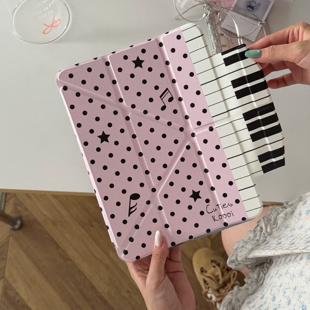 capa-para-ipad-10-9-8-7-air-5-4-3-2-pro-11-mini-com-estampa-de-teclas-de-piano-notas-musicais-e-bolinhas-dobravel-em-tres-partes-adesiva-alta-transparencia