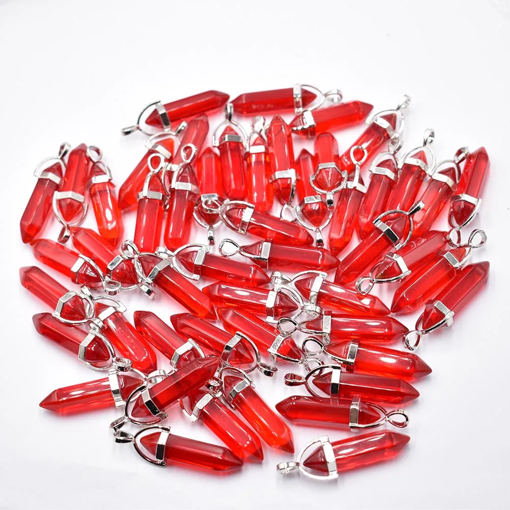 Fashion good quality red crystal pillar Point charm Men and women pendants for jewelry making 30pcs/lot Wholesale free shipping