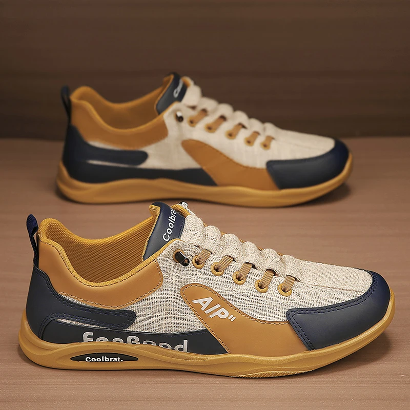 

LOEIKAN Men's Breathable Textile Casual Sneakers - Lightweight Lace-Up Shoes for Daily Walking