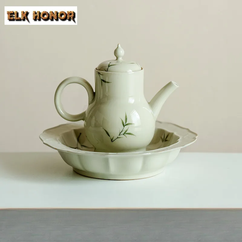 140ml Pure Hand-painted Green Bamboo Teapot Vintage Tea Infuser Pot Tea Maker Kettle with Strainer Drinkware Supplies Decoration