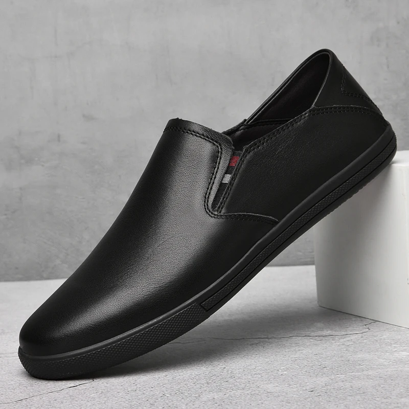Spring Men's White Flat Loafers Casual Shoes Fashionable Outdoor Hiking Shoes Comfortable and Breathable Genuine Leather Shoes image 6