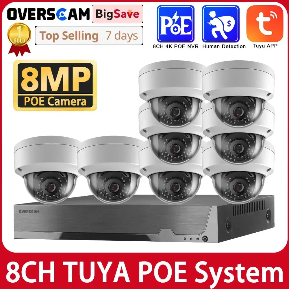 8MP 8CH Tuya POE NVR Network Video Security System 4K NVR With Human Detection Weatherproof Surveillance Set POE IP Cameras Kit