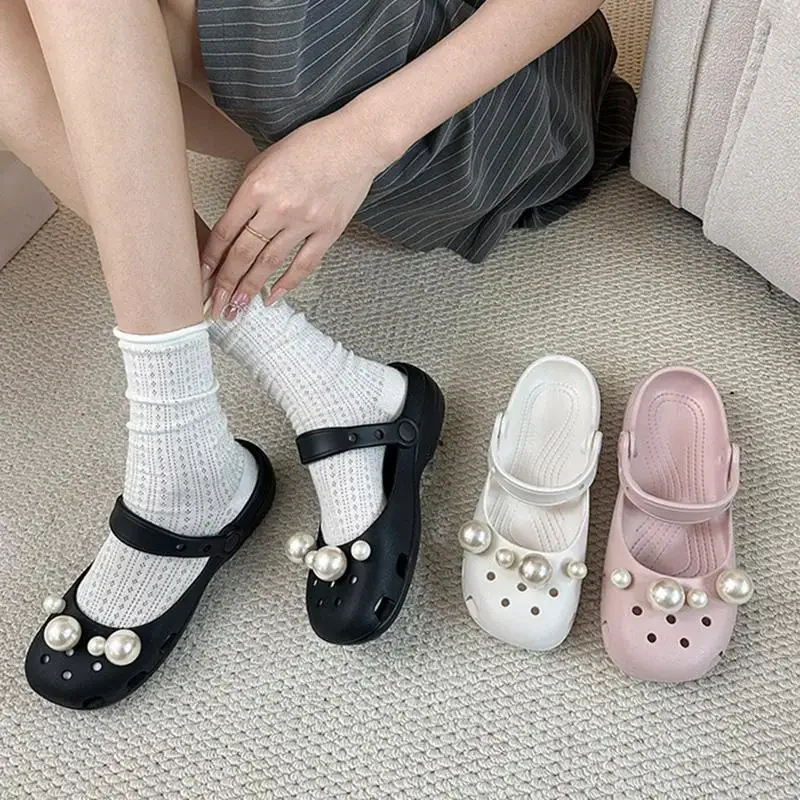 2026 Sommer-Trend Leoparden-Clogs für Damen, Weiche EVA-Schuhe mit Abnehmbaren Perlen-Charms, Ballerinas, Strand-Mary-Jane-Sandalen, Slipper – Detail 1