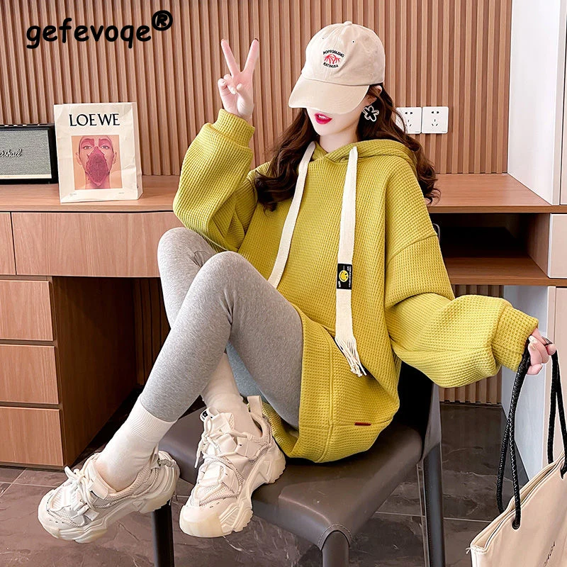 

Hooded Sweatshirt Women Autumn Spring All-match Long Sleeve Loose Korean Tops 2022 Winter Solid Harajuku Long Hoodies Streetwear