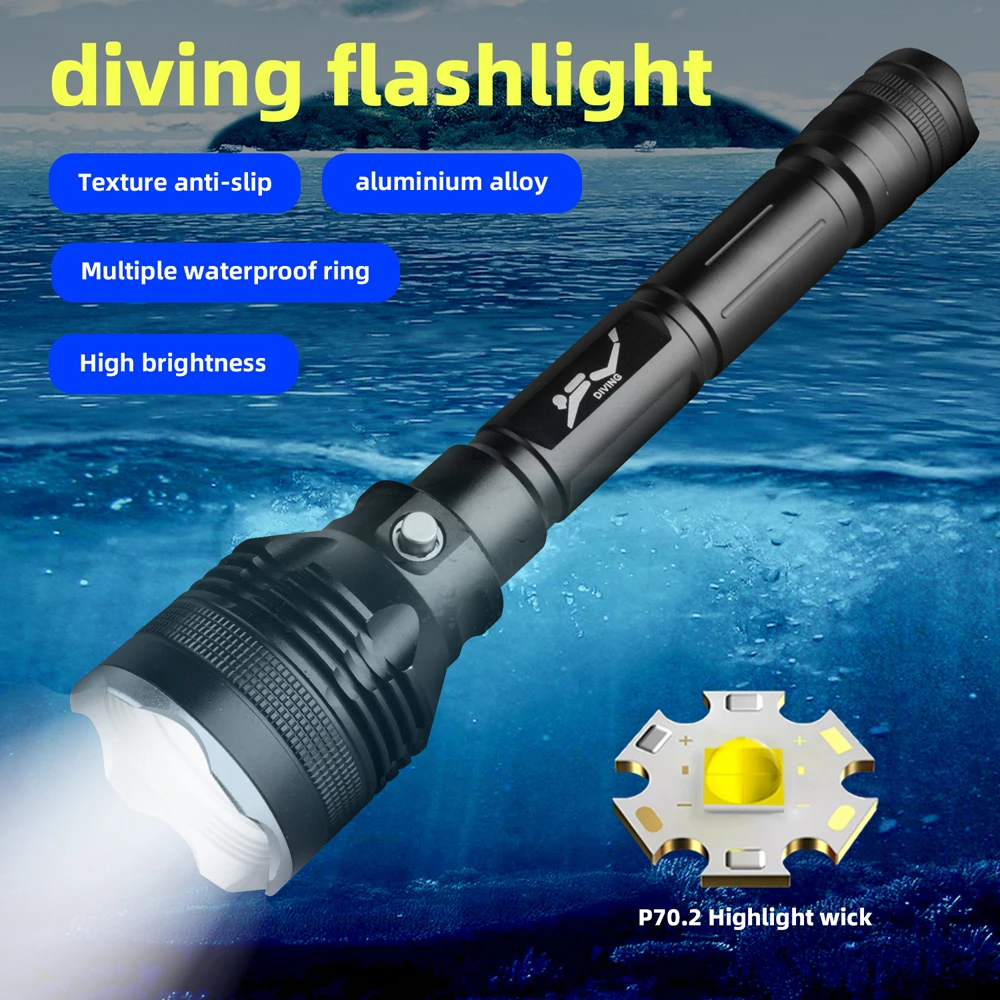 IPX8 Professional Led Diving Flashlight Torch Portable Lantern Waterproof Underwater Flash Light 18650 Rechargeable Diving Light