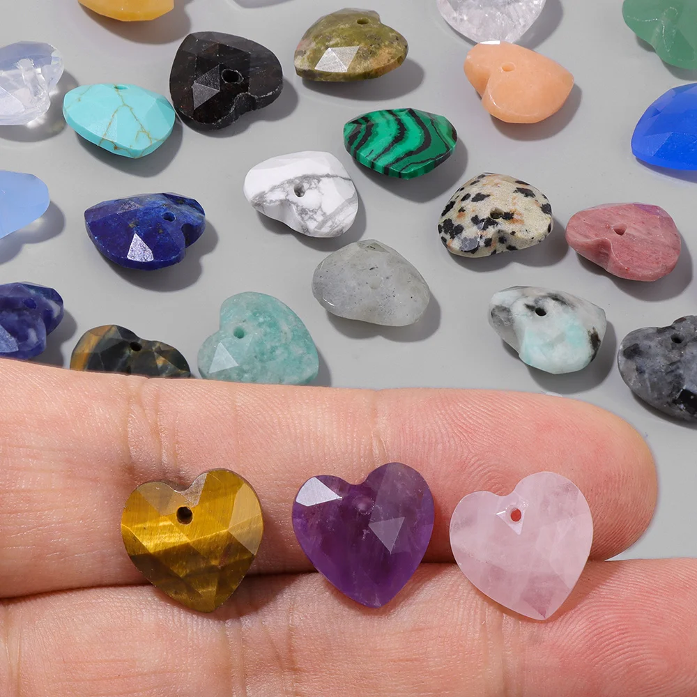 2Pcs Natural Stone Heart Shape Charms Faceted Aventurine Quartz Tiger Eye Pendant For Jewelry Making Necklace DIY Bracelet Craft