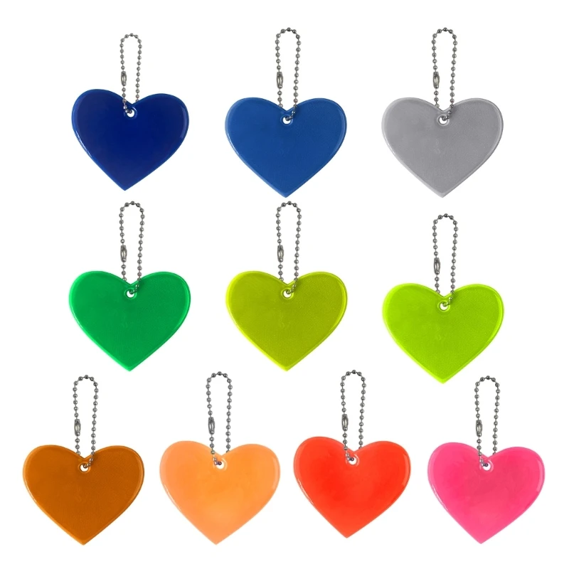 Reflective Heart PVC Keychain Tags, Bright Tags for Bag Backpack Pendant for Kids Adults Clothing Bag