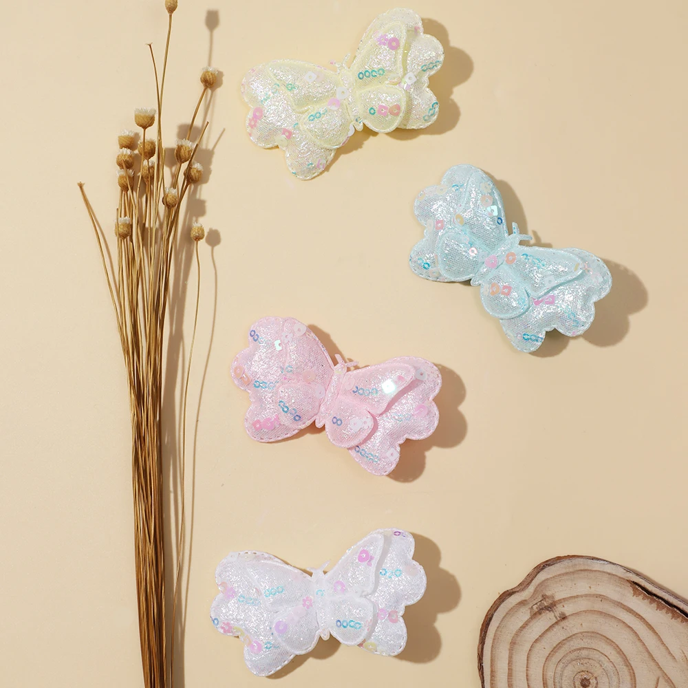 Hair Clip for Kids Girl Fashion Colorful Sequin Double Butterfly Hairpins Sweet Hairgripes for Newborn Girls Hair Accessories