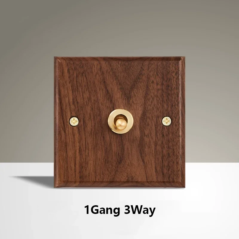 Black Walnut Wood Toggle Light Switch,Home retro Brass Panel,FR UK Universal Double USB Wall Electrical Socket Vintage Switch image 3