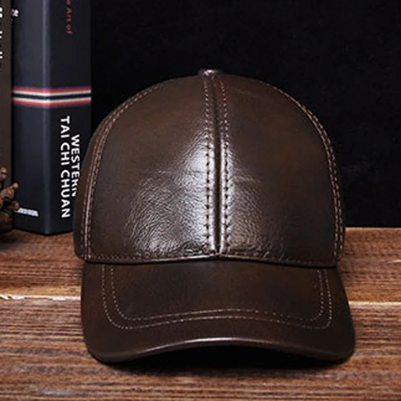 New Men\'s genuine leather Cowhide baseball cap hat brand New style spring brand new style winter Russian warm one caps hats