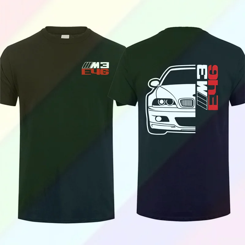 Double Side German E46 M3 Car Auto Black T-Shirt 2024New Fashion Men Short Sleeve Print Tee Shirts Cool T Shirts For Men