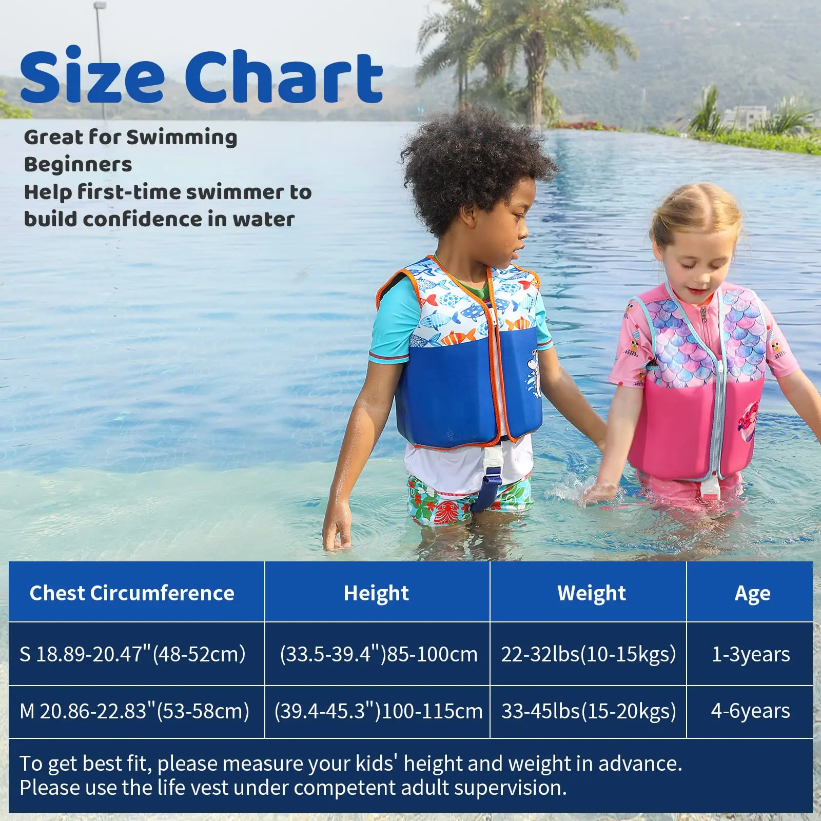 Kids Swim Vest Swim Jackets for Toddlers Swim Trainer Vest with Crotch Strap Classic Buoyancy Swimming Floaties Swimsuit