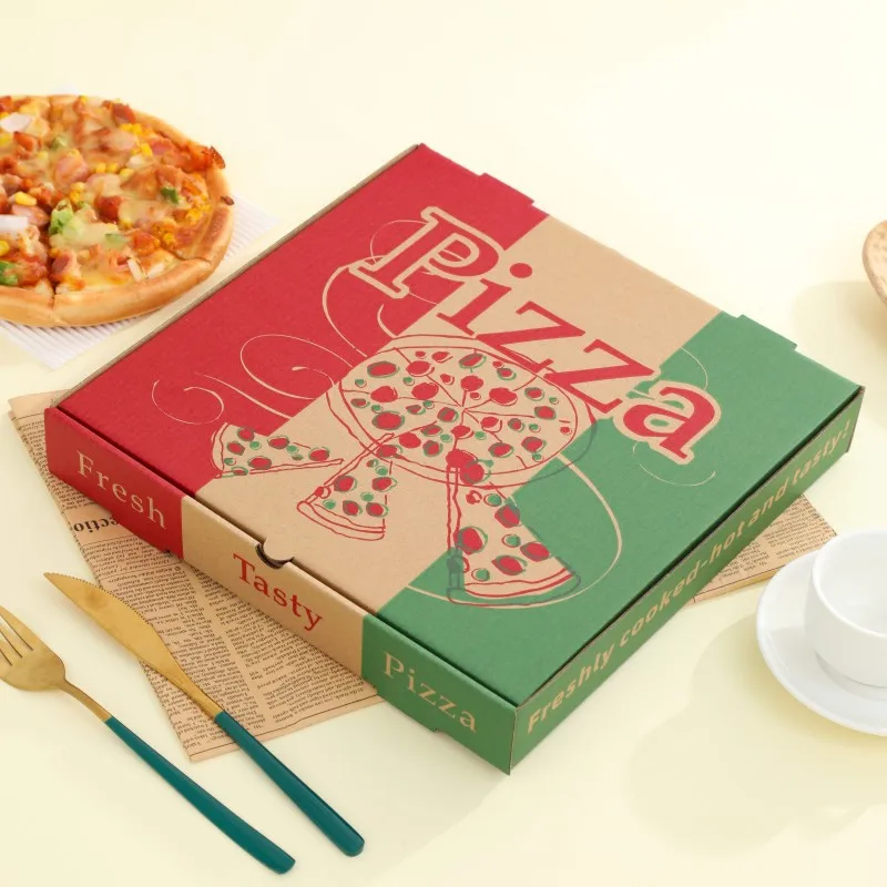 Three Layer Cowhide Corrugated Thickened Disposable Pizza Packaging Boxes Pizza Delivery Package Box Eco-friendly Material