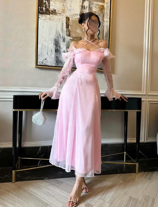 فستان وردي مخصص عالي الجودة بثلاثة أرباع بطول الكاحل وسحاب للتجاعيد للنساء للحفلات الراقصة على شكل حرف a من التول لحفلات الكوكتيل فيستدو لوري