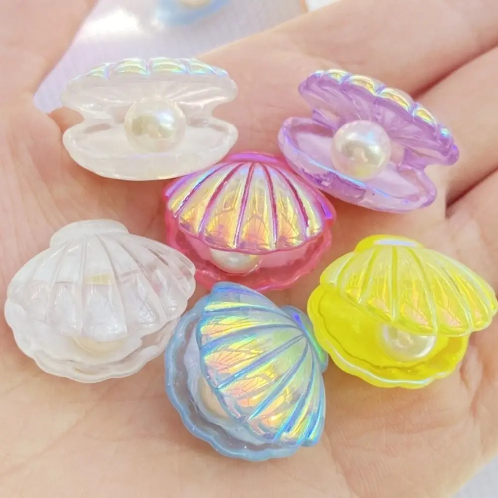 Cute Kawaii Imitation Pearl Figurines Beautiful Flash Pearl Shells Miniatures Color Plated Crystal Glue Decoration