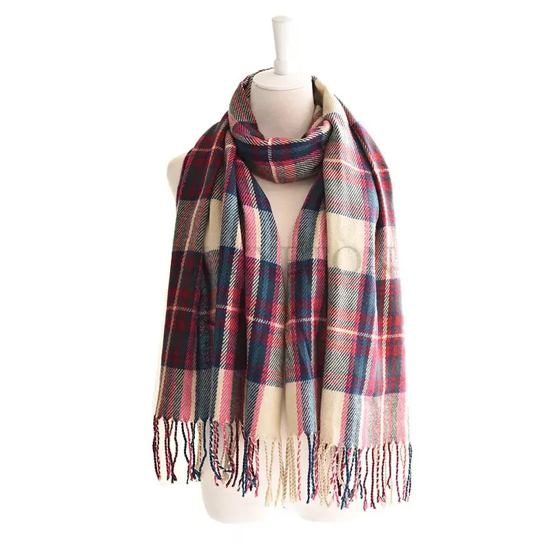 Plaid Long Scarf Winter Warm Cashmere Women Pashmina Foulard Bandana Scarves Female Luxury Hijab Tassel Shawl Wraps