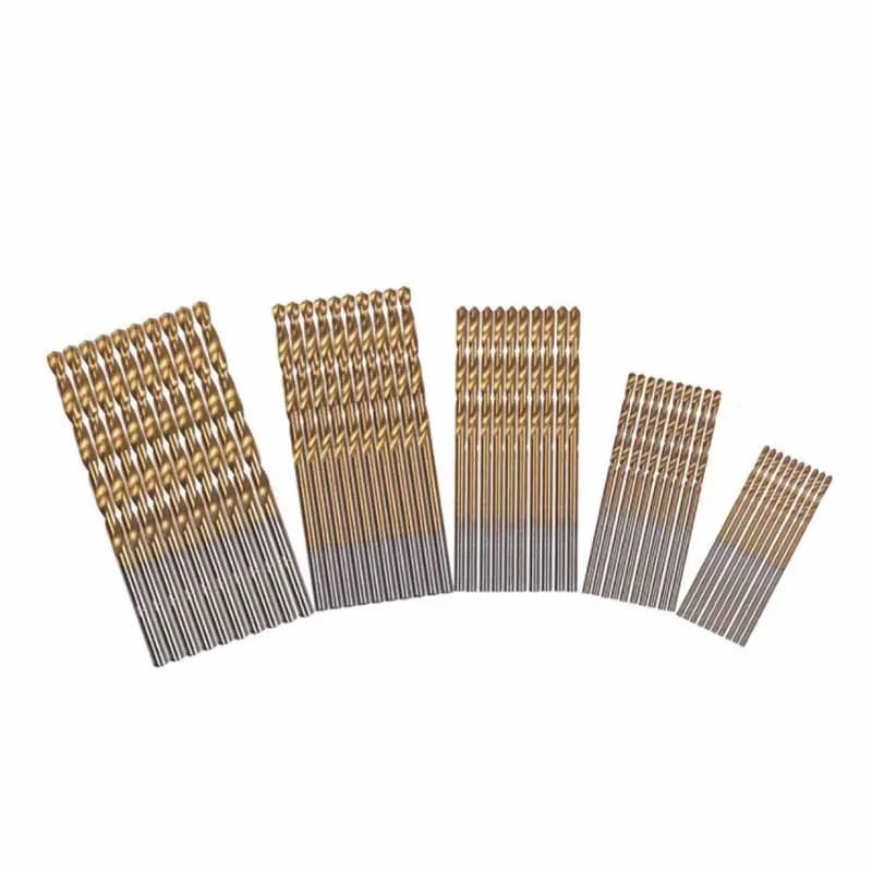 50pc Titanium Plated Twist Drill 1-3mm Hand Electric Drill DIY Woodwork Small Drill Bit Tool Accessories Set