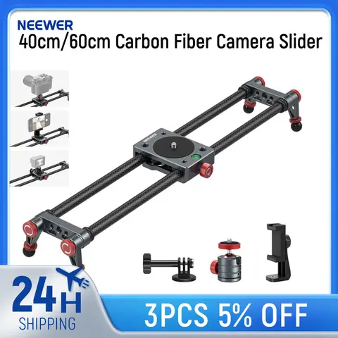 NEEWER 40cm/60cm Carbon Fiber Camera Slider with 360° Ball Head/Phone Clamp/Camera Mount, Dolly Rail Track For GoPro Insta360