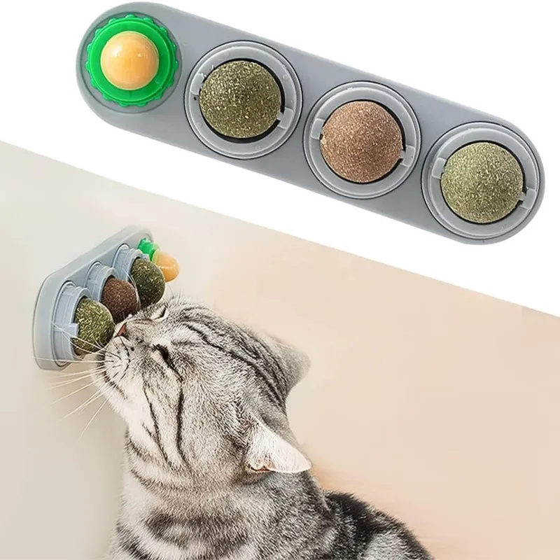 4 Pack Catnip Wall Toys and 3 Pack Fluffy Plush Cat Chirping Balls