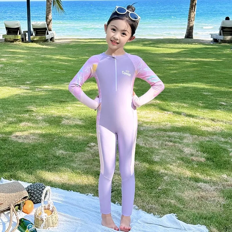 Protezione solare costume da bagno intero per ragazze ragazza bambini costumi da bagno manica lunga costume da bagno per bambini Beachwear surf