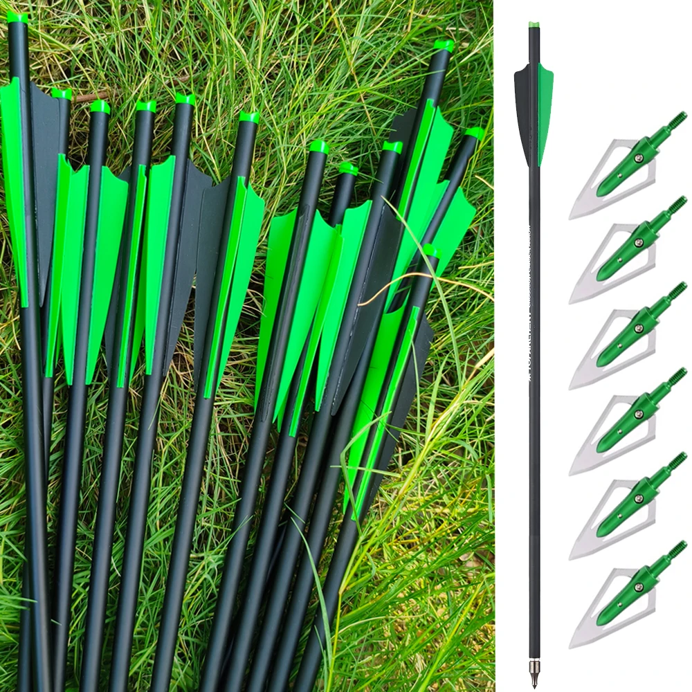 Pernos de ballesta de 20 pulgadas, flechas de carbono para tiro con arco con puntas anchas de caza atornilladas para tiro con arco objetivo de caza de ballesta, 6/12 Uds.